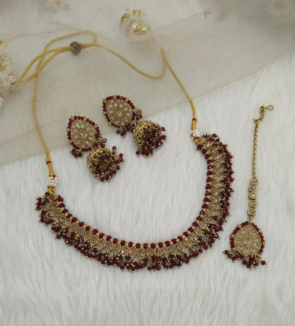 Maroon Antique Gold Necklace Indian Jewellery Anmol Set