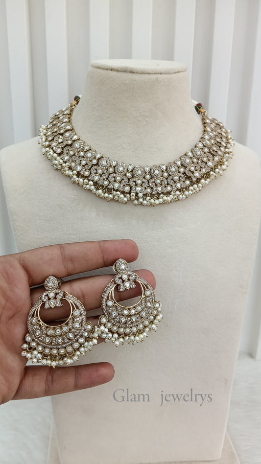 Antique Gold Kundan Necklace indian Jewellery Jot Set