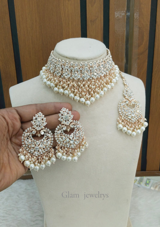 Rose Gold Choker Indian Jewellery Siki Set