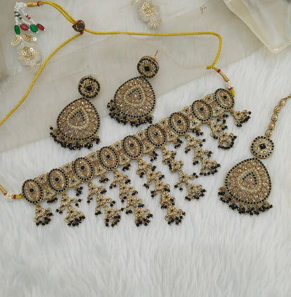 Black Antique Gold Choker Indian Jewellery Inder Set