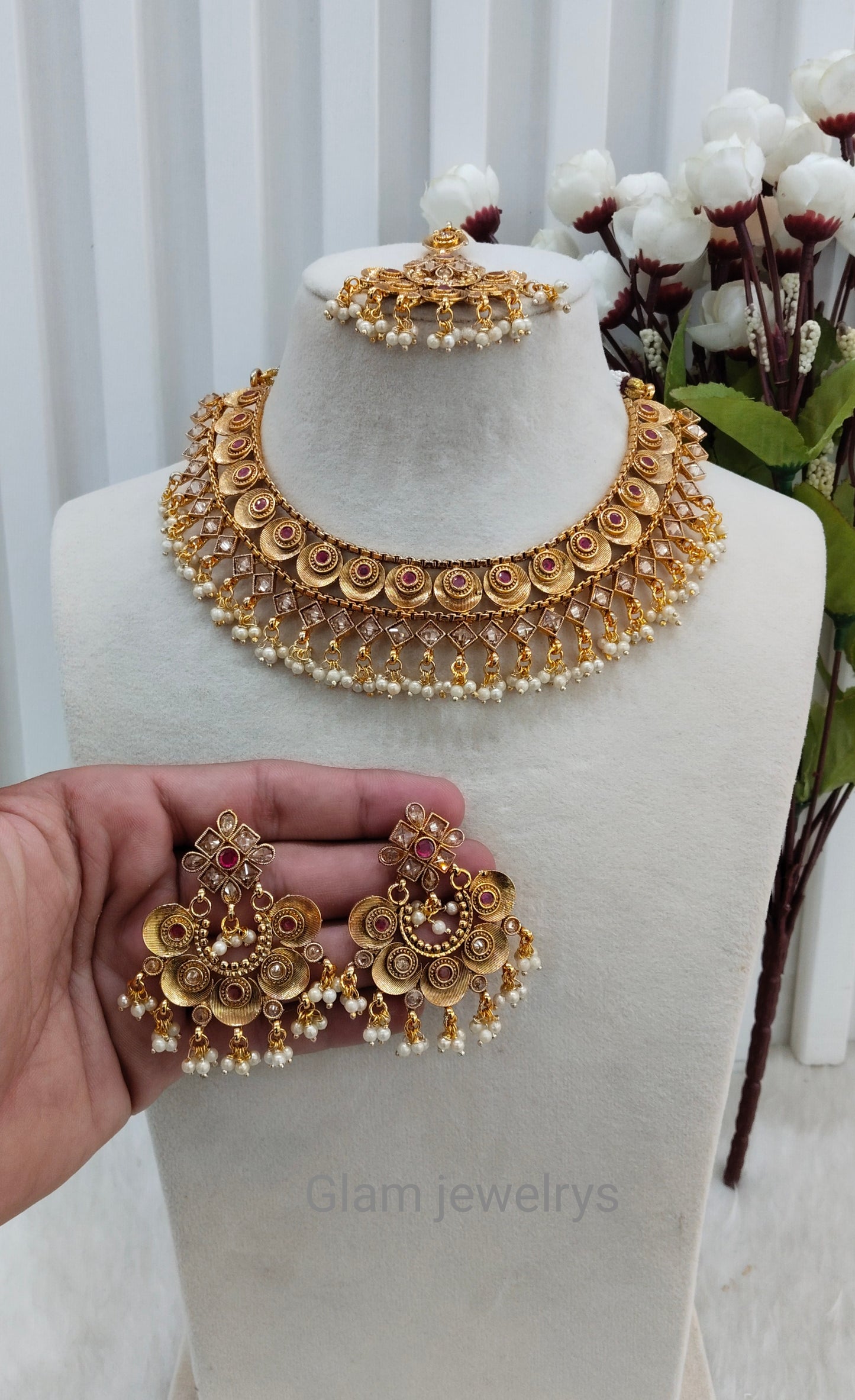 Ruby Gold Polki Necklace Indian Jewellery Kuwar Set