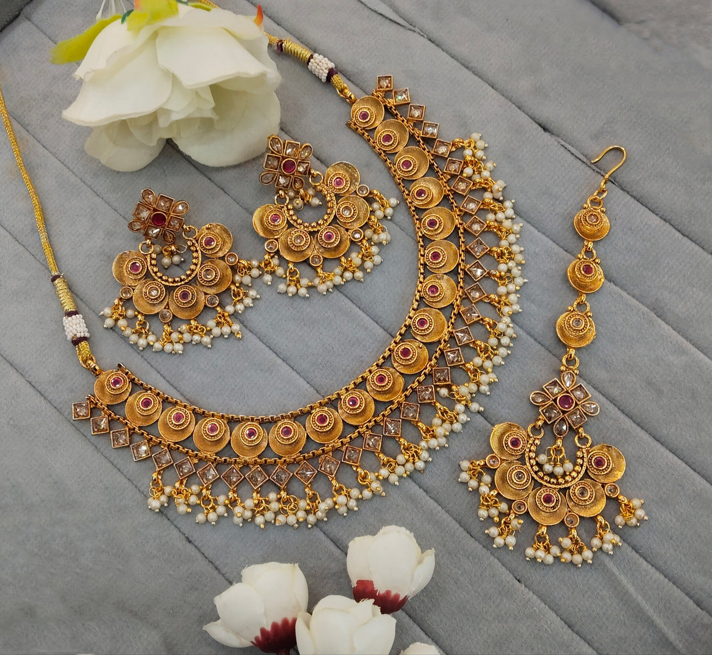 Ruby Gold Polki Necklace Indian Jewellery Kuwar Set