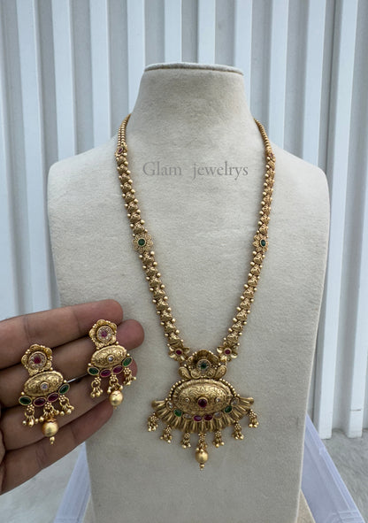 Gold Polki Long Rani Haar Necklace Indian Jewellery Set