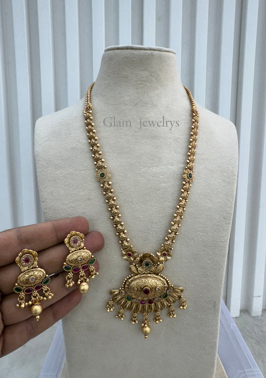 Gold Polki Long Rani Haar Necklace Indian Jewellery Set