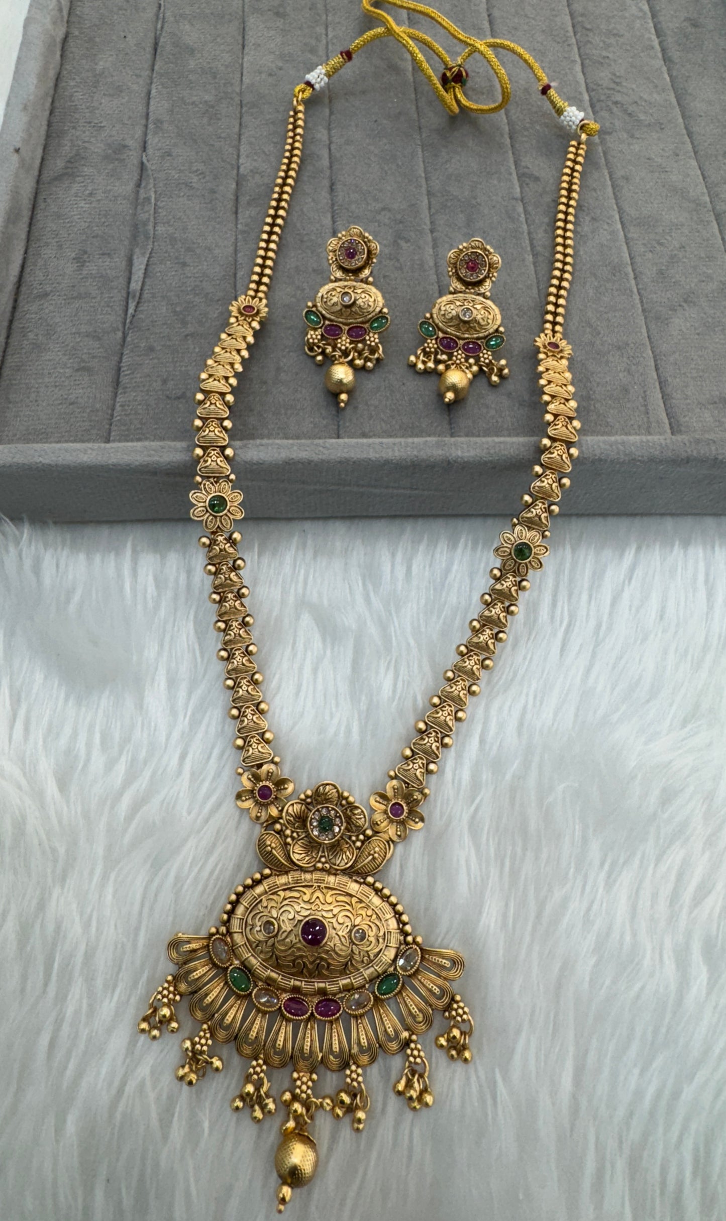 Gold Polki Long Rani Haar Necklace Indian Jewellery Set