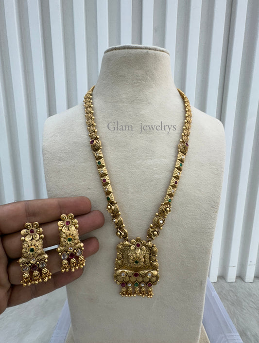 Gold Ruby Green Polki Long Rani Haar Necklace Indian Jewellery Set