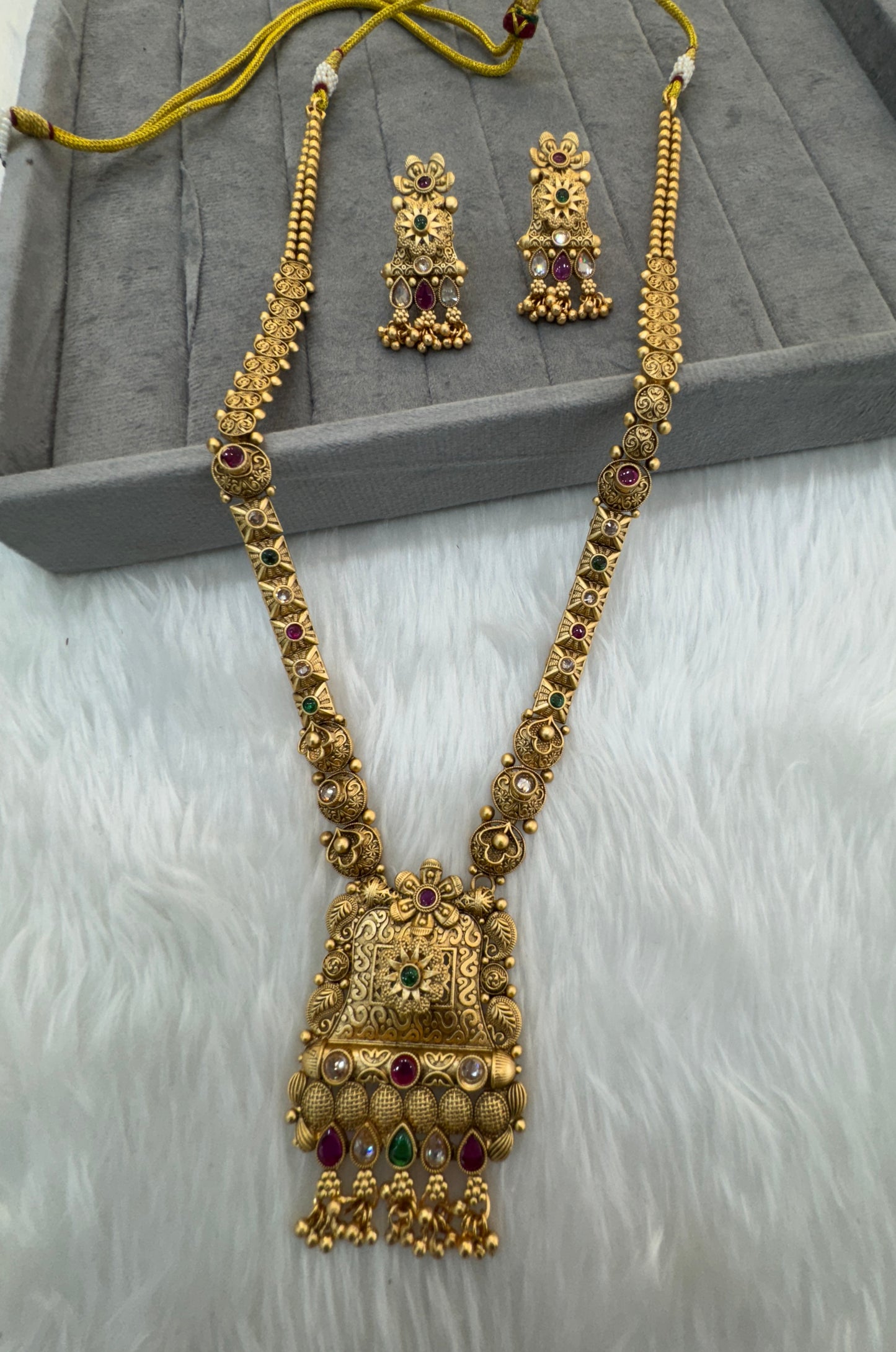 Gold Ruby Green Polki Long Rani Haar Necklace Indian Jewellery Set