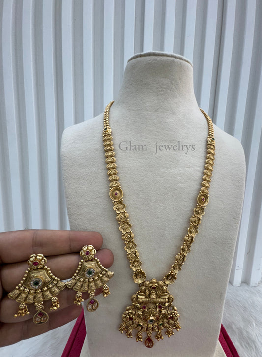 Gold Ruby Green Polki Long Rani Haar Necklace Indian Jewellery Set