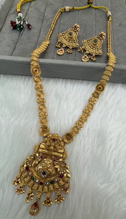 Gold Ruby Green Polki Long Rani Haar Necklace Indian Jewellery Set