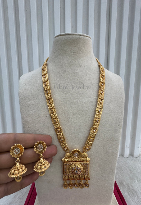 Gold Polki Long Rani Haar Necklace Indian Jewellery Set