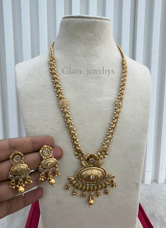 Gold Polki Long Rani Haar Necklace Indian Jewellery Set