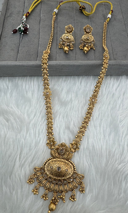 Gold Polki Long Rani Haar Necklace Indian Jewellery Set