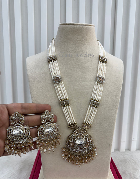 Antique Gold Kundan Long Rani Haar Necklace Indian Jewellery Set
