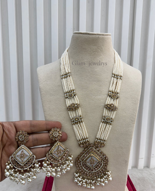 Antique Gold Kundan Long Rani Haar Necklace Indian Jewellery Set