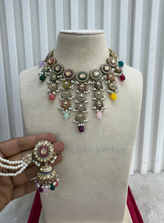 MultiColour Necklace Indian Jewellery Jaagran Set