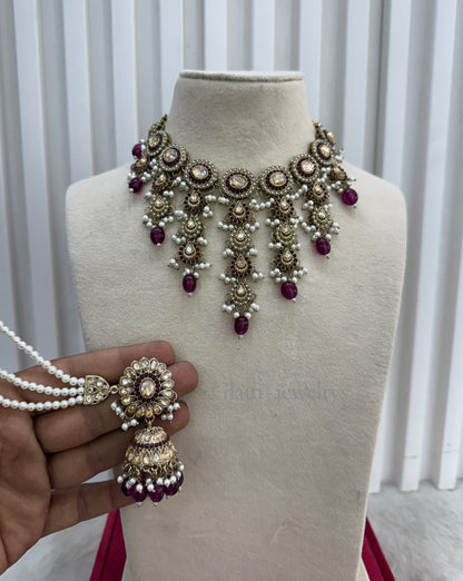 Purple Necklace Indian Jewellery Jaagran Set