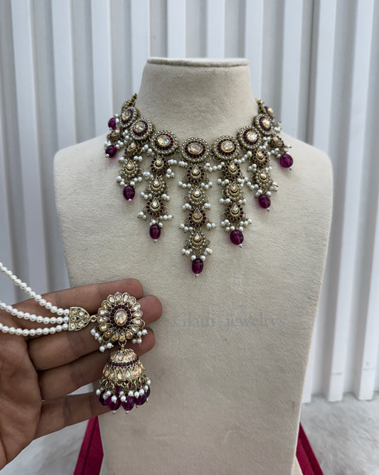 Purple Necklace Indian Jewellery Jaagran Set