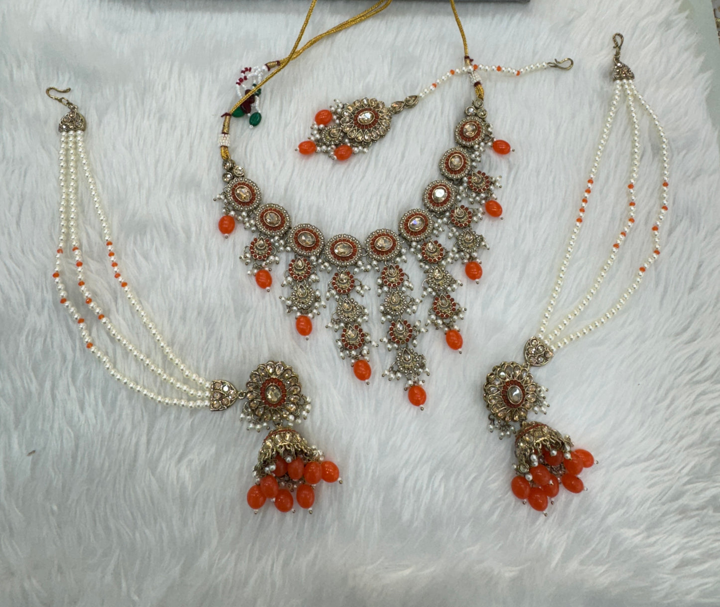 Orange  Necklace Indian Jewellery Jaagran Set