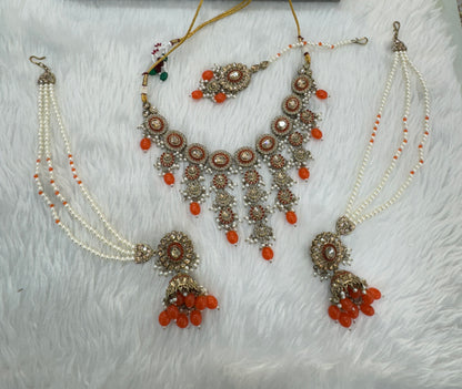 Orange  Necklace Indian Jewellery Jaagran Set