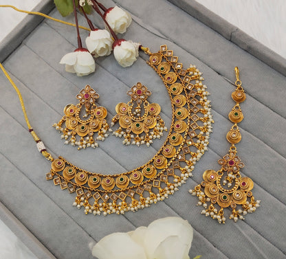 Ruby Green Gold Polki Necklace Indian Jewellery Kuwar Set