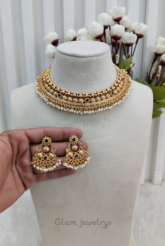 Ruby Green Gold Polki Necklace Indian Jewellery Kuwar Set