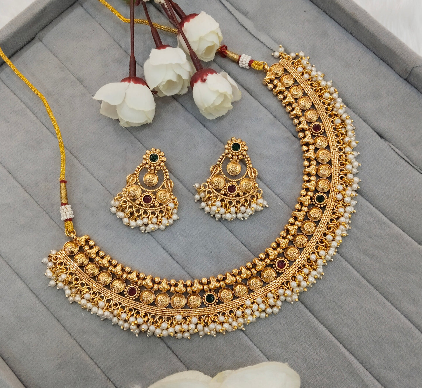 Ruby Green Gold Polki Necklace Indian Jewellery Kuwar Set