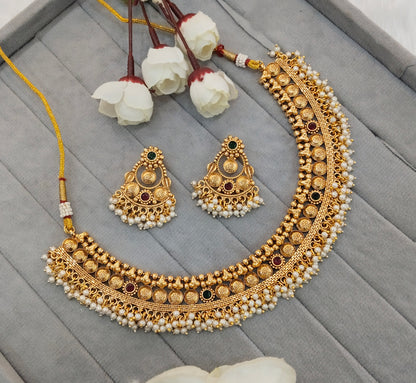 Ruby Green Gold Polki Necklace Indian Jewellery Kuwar Set