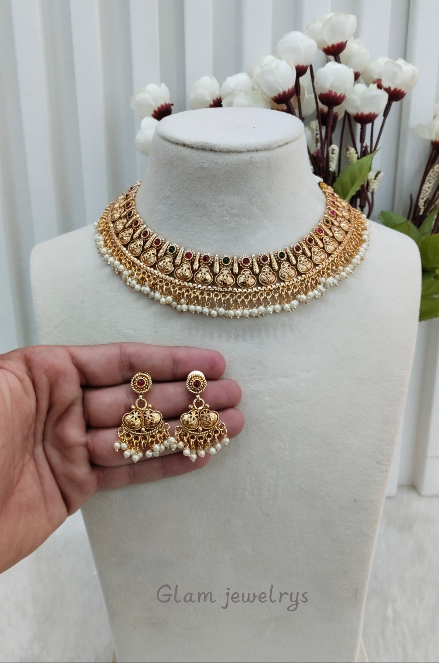 Ruby Green Gold Polki Necklace Indian Jewellery Kuwar Set