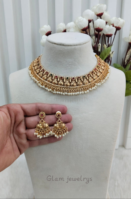 Ruby Green Gold Polki Necklace Indian Jewellery Kuwar Set