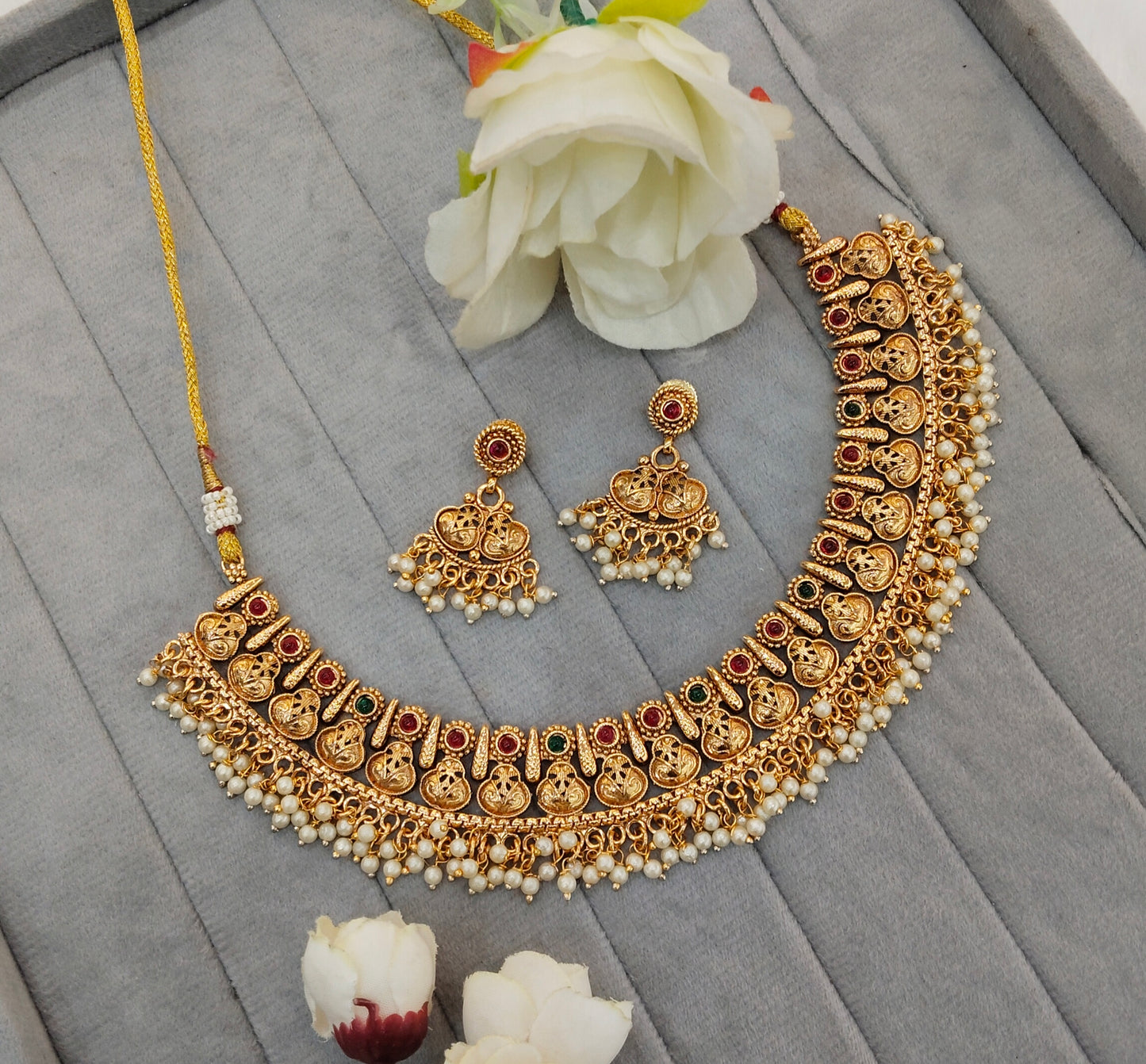 Ruby Green Gold Polki Necklace Indian Jewellery Kuwar Set