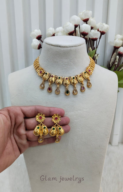 Ruby Green Gold Polki Necklace Indian Jewellery Kuwar Set
