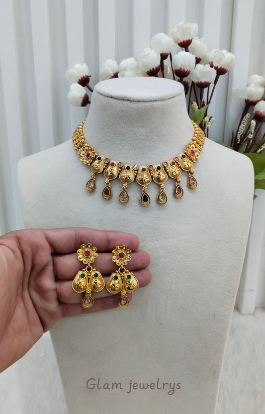 Ruby Green Gold Polki Necklace Indian Jewellery Kuwar Set