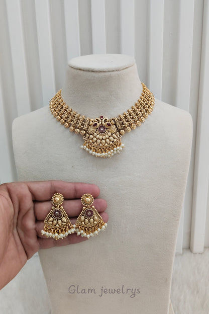 Ruby Gold Polki Necklace indian Jewellery Kuwar Set