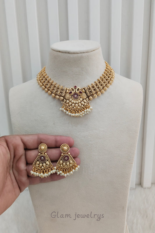 Ruby Gold Polki Necklace indian Jewellery Kuwar Set