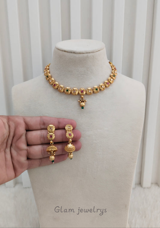 Ruby Green Gold Polki Necklace Indian Jewellery Pawan Set
