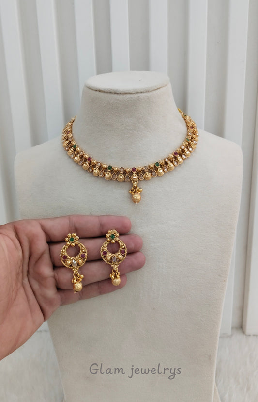 Ruby Green Gold Polki Necklace Indian Jewellery Pawan Set