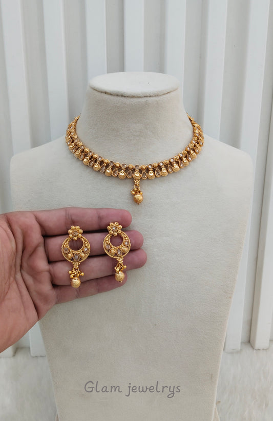 Gold Polki Necklace Indian Jewellery Pawan Set