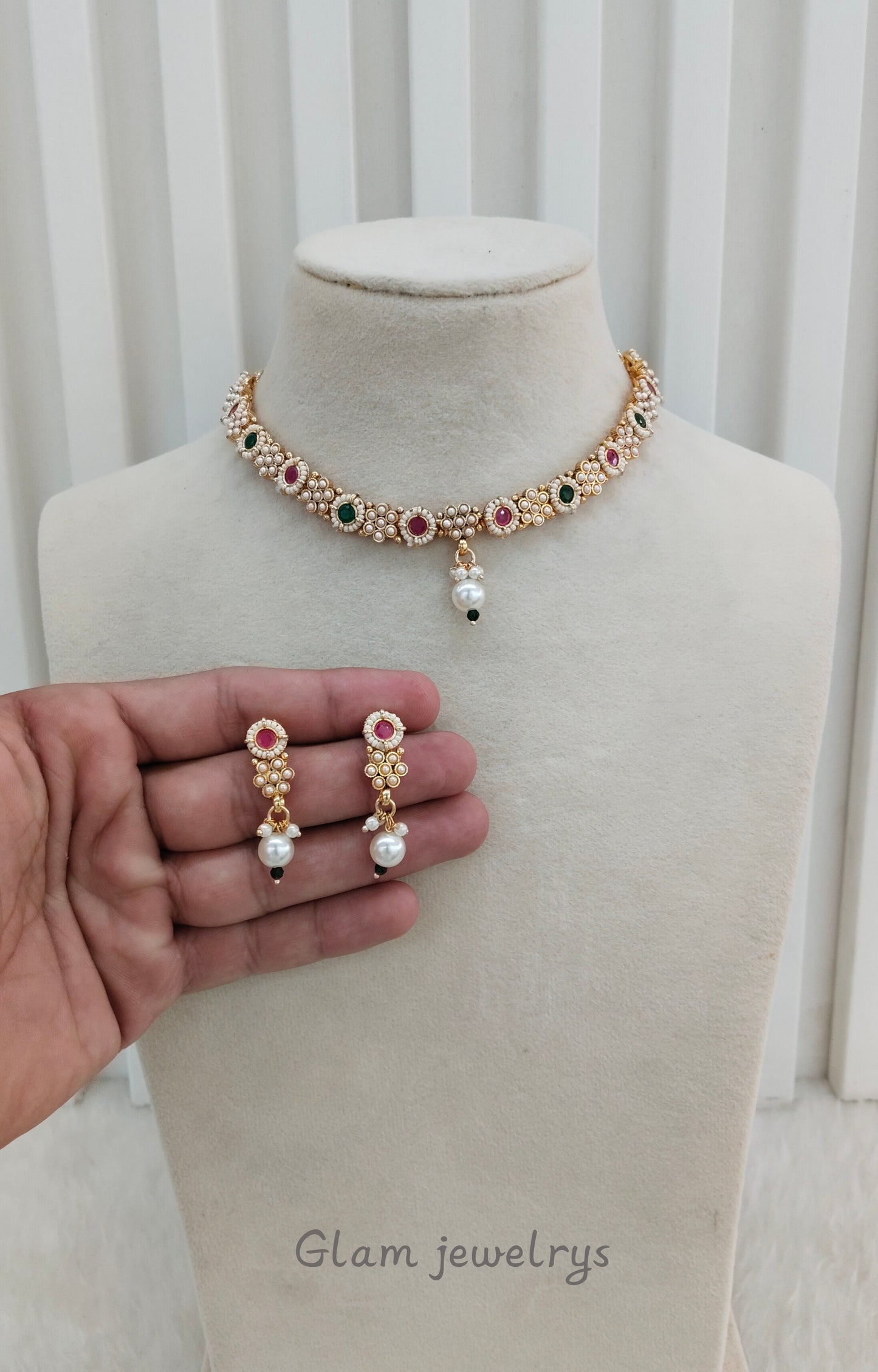 Ruby Green Gold Polki Necklace Indian Jewellery Pawan Set