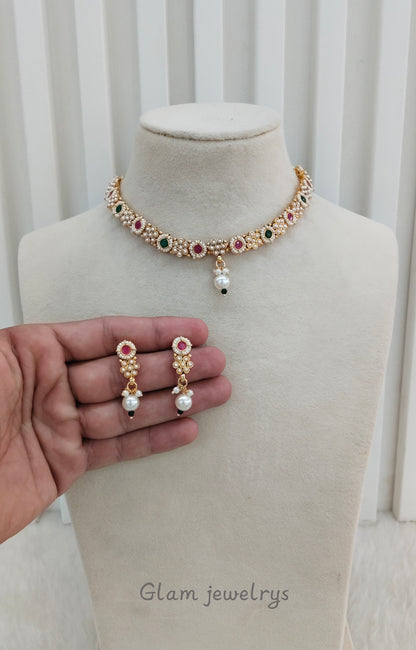 Ruby Green Gold Polki Necklace Indian Jewellery Pawan Set