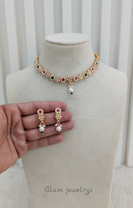 Ruby Green Gold Polki Necklace Indian Jewellery Pawan Set