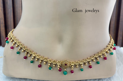 Ruby Green Belly Chain sari saree chain Jewellery Indian Kamarbandh Kamarband Online