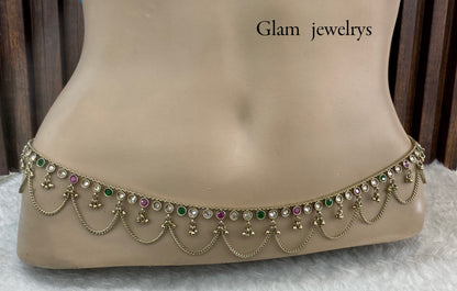 Ruby Green Belly Chain sari saree chain Jewellery Indian Kamarbandh Kamarband Online