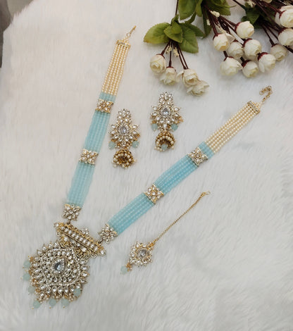 Sea Green Gold Kundan Long Rani Haar Necklace Indian Jewellery Set