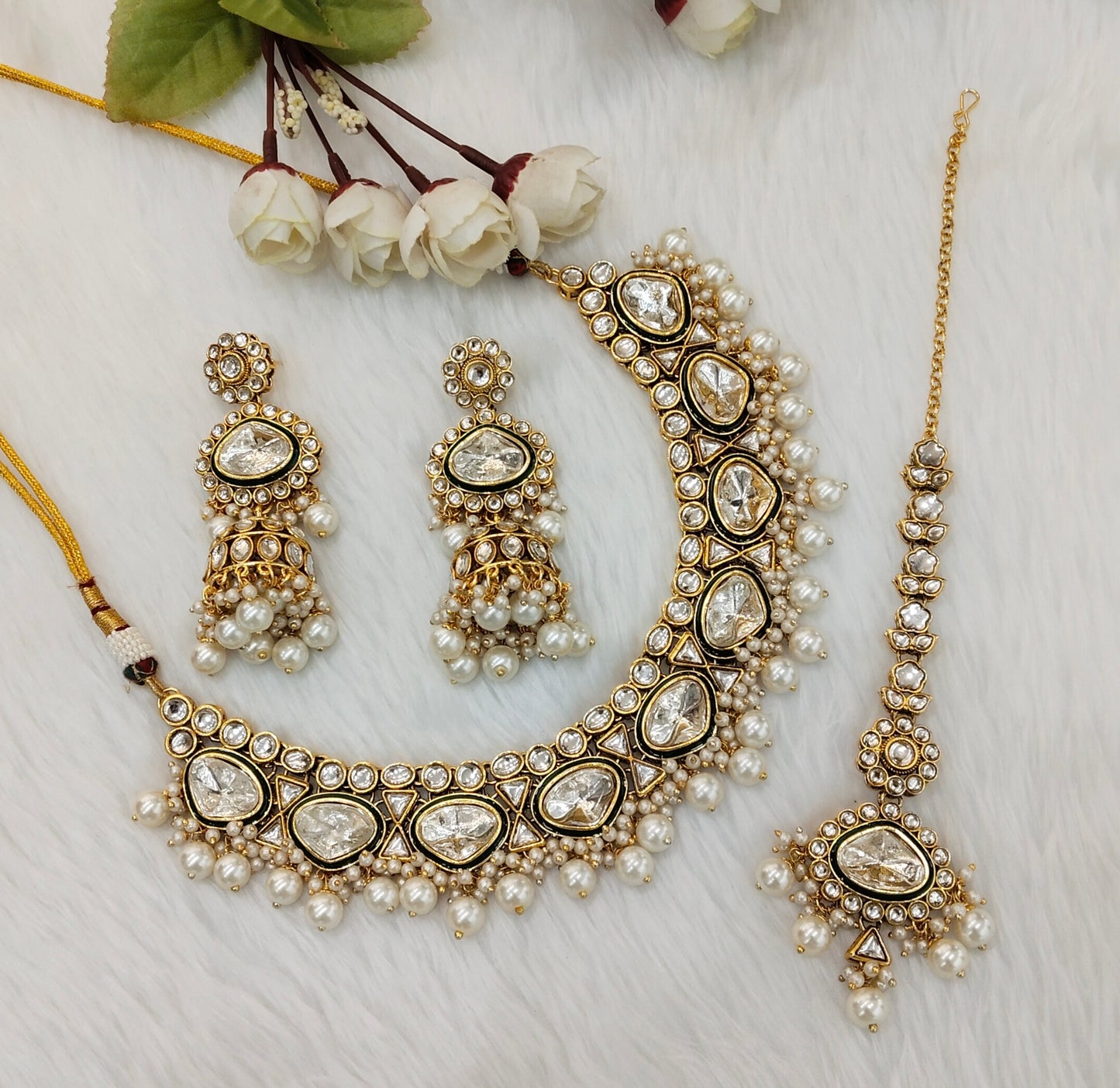 Green Kundan Necklace Indian Jewellery Heli Set