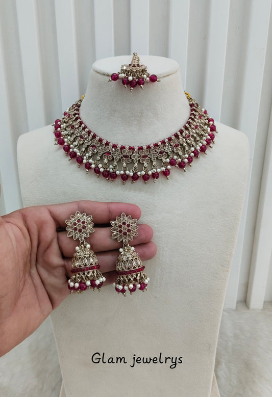 Majenta Antique Gold Necklace Indian Jewellery Gurjot Set