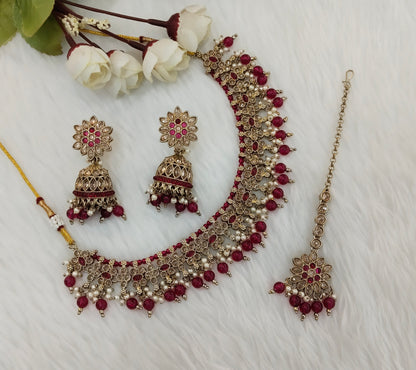 Majenta Antique Gold Necklace Indian Jewellery Gurjot Set