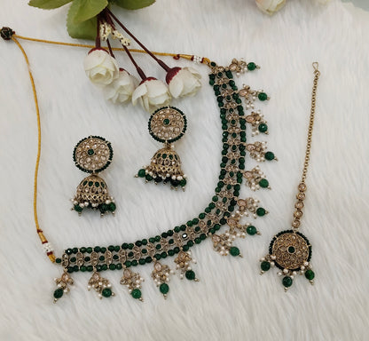 Green Antique Gold Necklace Indian Jewellery Gurjot Set