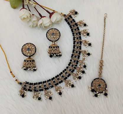 Blue Antique Gold Necklace Indian Jewellery Gurjot Set