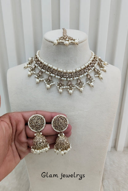 Antique Gold Necklace Indian Jewellery Gurjot Set