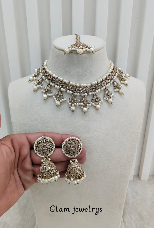 Antique Gold Necklace Indian Jewellery Gurjot Set